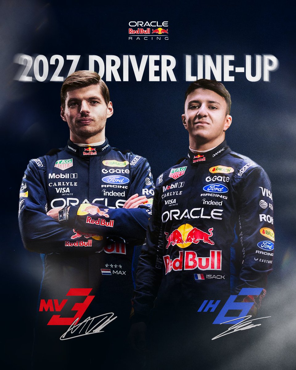 redbullracing's tweet photo. MV3 🤝 IH6 

Locking in our Driver Line-Up for 2027 ⏩

#F1 || #RedBullRacing https://t.co/PEFdQ0QxR7