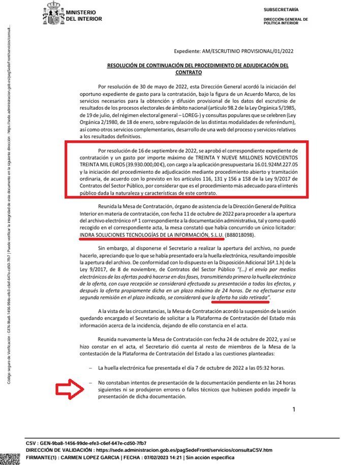 GuillermoRocaf1's tweet photo. URGENTE🎯: el “PUCHERAZO” en las Elecciones Generales del 2023 😱 de INDRA en España en colaboración con MARLASKA y la Abogacía del Estado en el CONTRATO PÚBLICO para el ESCRUTINIO PROVISIONAL 👇

¿Sabías que el Ministerio del Interior y la Abogacía del Estado COCINARON un PUCHERAZO para asignarle a INDRA el contrato público de escrutinio provisional en las Elecciones del 2023? 🧐👇

Pasos:

1.- INDRA retiró legalmente su oferta para licitar dicho contrato

2.- La Mesa de Contratación declaró desierto el concurso

3.- La Abogacía del Estado recomendó modificar las condiciones de la contratación para que INDRA consiguiera el contrato

4.- El Ministerio del Interior abrió de nuevo dicha licitación para asignarle a INDRA el contrato del PUCHERAZO de @sanchezcastejon
 
5.- El CNI validó dicha asignación

6.- SÓLO INDRA PUEDE HACER EL ESCRUTINIO PROVISIONAL EN ESPAÑA 😡✅⚠️

Las ELECCIONES del 2023 FUERON ROBADAS