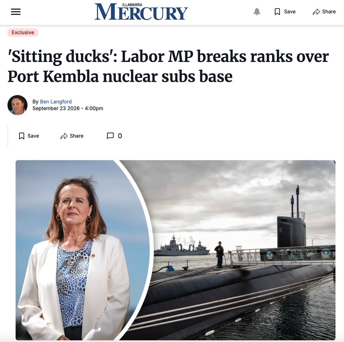 LabAgainstWar's tweet photo. Labor MP for Shellharbour in the NSW Parliament, @a_watson62 Anna Watson, has said she has listened to the "overwhelming majority" in her community and does not support an AUKUS nuclear submarine base at Port Kembla.

Thank you Anna!

https://t.co/a60Dyf1Dol https://t.co/7x4Jha2lDM
