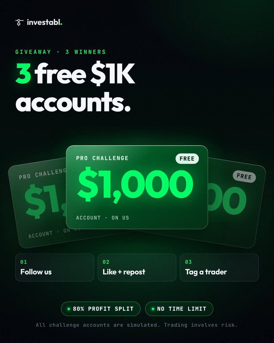 DawdaOntop's tweet photo. 🚨 Giveaway alert 🚨 
3X1K @InvestablProp accounts up for grabs

To enter:

Follow @DawdaOntop @InvestablProp 
Like and repost
Tag 3 friends
Register: https://t.co/aD9ykuF9yi

Join TG: https://t.co/FjHUbs0wor

Winners in 3days https://t.co/NnA1SyGxb2