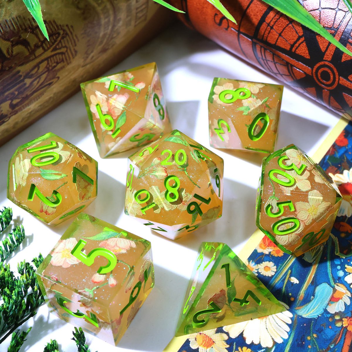 ManyM92950's tweet photo. Golden hour preserved forever. ๐ผ
A closer look at our latest floral resin diceโ shimmering golden amber, finished with sharp, and vivid spring green numbers.
Now rolling for the next campaign. ๐โจ
#DiceCollector #TTRPGCommunity #PolyhedralDice #SharpEdgeDice #DnDDice https://t.co/5tQ8P2Cnzo