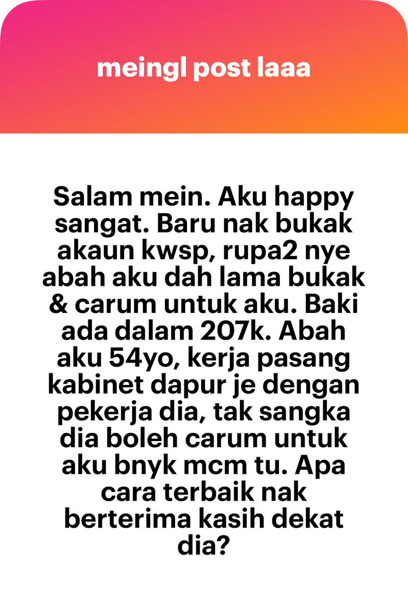 meinmokhtar's tweet photo. Jangan sakitkna hati dia? Jadi anak baik? Apa benda la nak kena parents bg duit baru nk terpikir cara balas budi. Tak dapat duit, depa tak layak jadi parents ka? https://t.co/gKhqBHx6Dp