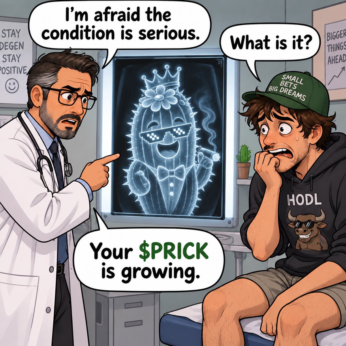 XLPrick's tweet photo. Doctor said it’s serious…
Apparently my $PRICK is growing 🌵📈
No cure. No treatment. Just HODL. 😂

#PRICK #XPRNetwork #SimpleDEX #MemeCoin #CryptoMemes #HODL https://t.co/i7OglboE9o