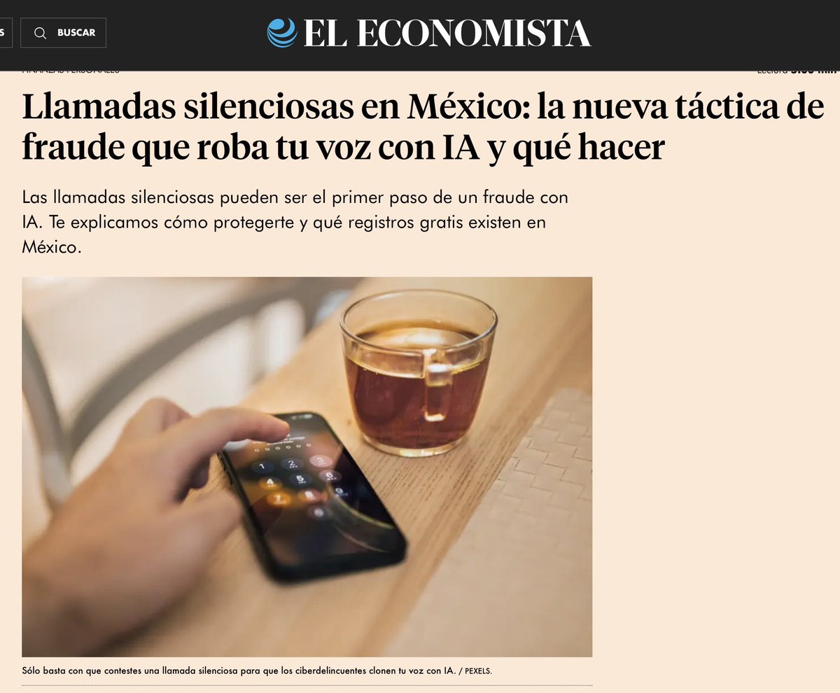JoseMarioMX's tweet photo. Una llamada silenciosa no significa que por decir “¿bueno?” ya hayan clonado tu voz. El peligro real es más sofisticado: sirve para confirmar que tu número está activo, saber cuándo contestas, perfilarte y comenzar a construir una identidad digital que después puede enriquecerse con redes sociales, filtraciones, audios y datos personales.

La IA cambia por completo el fraude: ya no basta con inventar una historia. Ahora pueden fabricar la voz de tu hijo, tu jefe o tu pareja y convertirla en un instrumento de engaño, fraude o extorsión. Entramos en una época en la que escuchar una voz conocida ya no prueba quién está del otro lado.

El problema jurídico es de gran relevancia: ya no se trata sólo de proteger nuestros datos, sino de impedir que alguien fabrique una versión digital de nosotros capaz de hablar, pedir dinero o actuar en nuestro nombre. La nueva regla de seguridad debe ser brutalmente simple: no confíes en la voz; verifica a la persona por otro canal. La IA está destruyendo una certeza antiquísima: “lo escuché, por eso sé que era él”.

https://t.co/CbrkmXSwMA