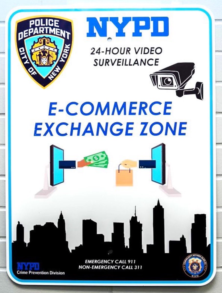 NYPD76Pct's tweet photo. If you're buying or selling goods online &amp; need to meet in person, we encourage you to do so at any NYPD E-Commerce Exchange Zone. They are located at every Precinct, Transit District, and PSA citywide. They are well lit, with 24-hour surveillance and no appointment is needed.🚨 https://t.co/uUlYX7DjT3