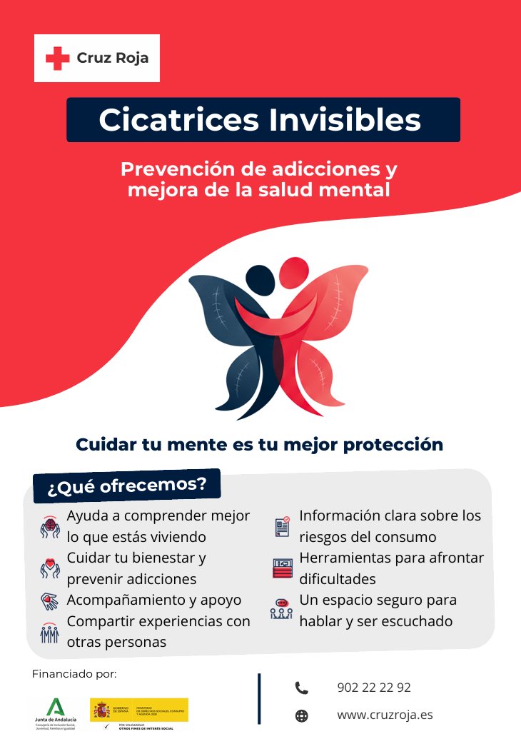 CREMalaga's tweet photo. Desde el proyecto 'Cicatrices invisibles' trabajamos para prevenir adicciones y promover la salud mental desde la educación, la sensibilización y el acompañamiento.

* Financiado por la Consejería de Inclusión Social, Juventud, Familias e Igualdad de la Junta de Andalucía https://t.co/z2qEYZTxmC