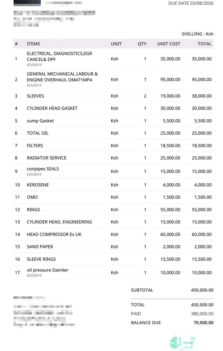 Joefreemanfox's tweet photo. @Urunzii This was my bill last month for a Mercedes. 
This my take,for any European model if you cant afford zero milage achana na hio gari.Utalia bro. https://t.co/yAAu6zi9K6