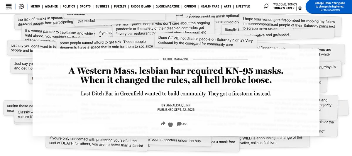 portraitinflesh's tweet photo. As a public service, I'm tweeting screenshots of the whole of THAT Boston Globe article, which is sadly paywalled, because it really is just that extraordinary and hilarious. These people are not well. Interesting that the only voice of reason is the trans woman bartender.

(1/4) https://t.co/hg5XajwfjO
