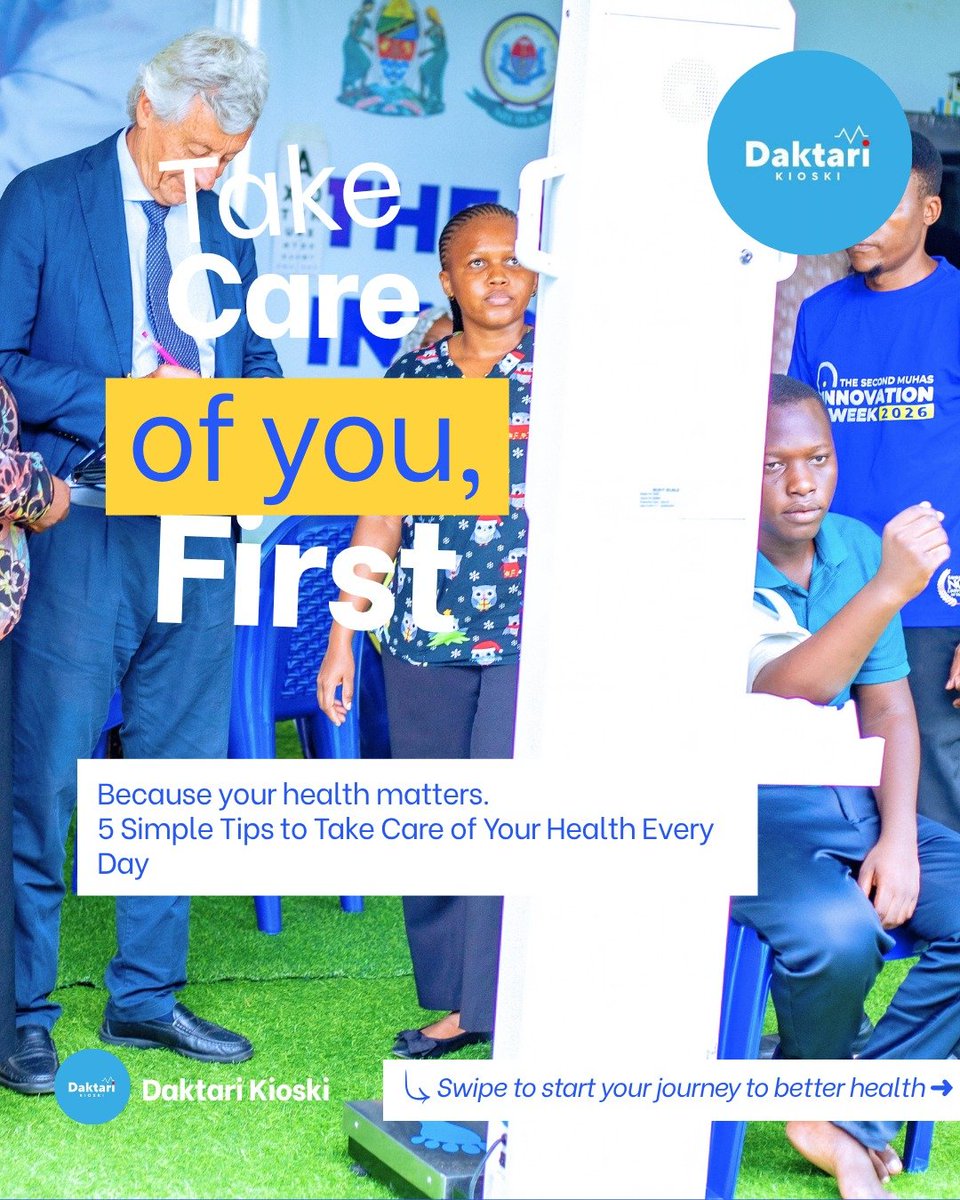 _daktarikioski's tweet photo. 5 simple habits can change your health story. 

From drinking enough water to getting quality sleep, small steps add up to a healthier you. 

Swipe through for 5 easy tips, and remember: your nearest Daktari Kioski is always here for your check-ups. https://t.co/vsPCTNX4VT