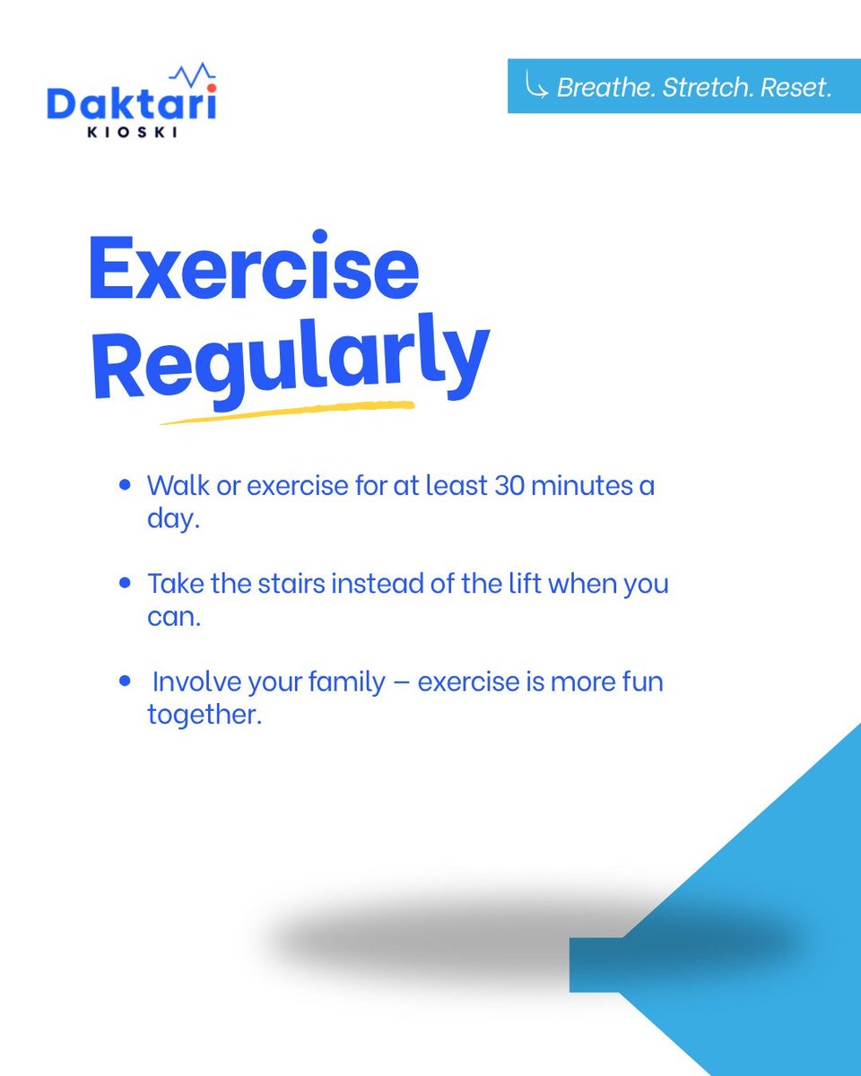 _daktarikioski's tweet photo. 5 simple habits can change your health story. 

From drinking enough water to getting quality sleep, small steps add up to a healthier you. 

Swipe through for 5 easy tips, and remember: your nearest Daktari Kioski is always here for your check-ups. https://t.co/vsPCTNX4VT
