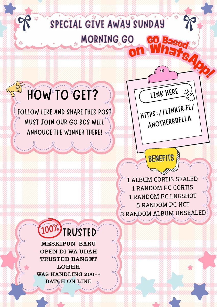 anotherrbella's tweet photo. 🌼GIVE AWAY SPECIAL SUNDAY MORNING OPEN GO CABANG WA🌼

🙈wajib banget join go wa😖
https://t.co/XncNPt6ihq…

bcs akan di undi awal bulan oktober dan akan di umumkan di WhatsApp

rep done this post if you follow all the rules🙌 https://t.co/h1haiAvMU8