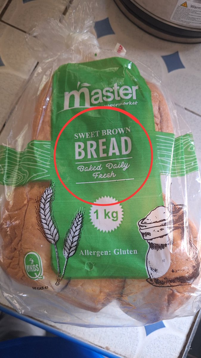 Jomaraogwang's tweet photo. Master Supermarket, I think it's illegal to pack white buns in packaging labeled "sweet brown bread"! @UNBSug @ucpaUG https://t.co/R7SwjNes7e