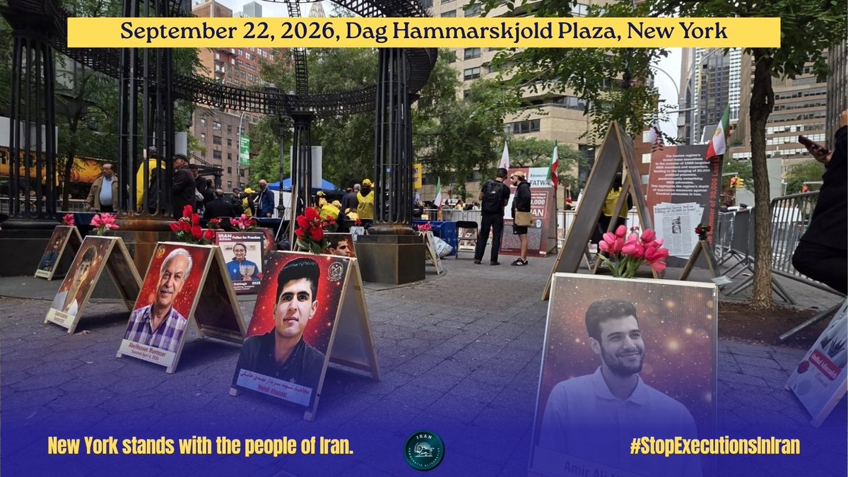 IranDemoAlt's tweet photo. THE EXECUTIONS MUST STOP.

At the New York rally, voices rose in solidarity with the people of Iran and against executions.

STAND WITH THE IRANIAN PEOPLE.
Speak up. Do not look away.

#IranDemocraticAlternative #StopExecutionsInIran #IranHumanRights #FreeIran https://t.co/Kk97fyGbVT