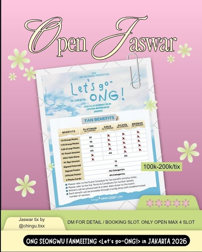 jkprospera's tweet photo. Open Jasa War Tiket ONG SEONGWU FANMEETING <Let’s go-ONG!> in JAKARTA 2026

Fee: 100-200k/tix
✅self payment
✅data customer

t. jastip jaswar tiket konser concert jasa war ticketing assistance service proxy service wts ticket war jakarta jkt indonesia #LetsgoONG_in_Jakarta https://t.co/taCqhjqkOt