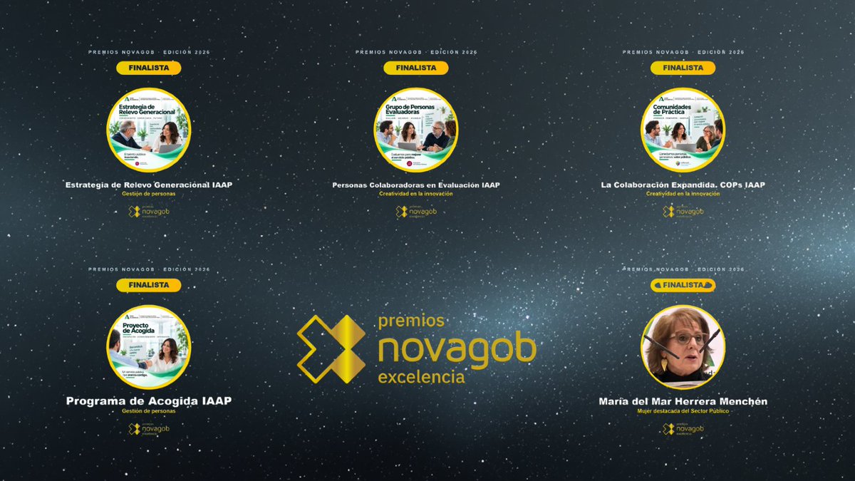 IAAPJunta's tweet photo. 🏆 Las 5 candidaturas del #IAAP a los Premios @novagob 2026 están entre las más votadas y llegan a la gala final
🔹 2 en Gestión de personas
🔹 2 en Creatividad en la innovación
🔹 Mujer destacada del sector público
Gracias por vuestro apoyo 🙌
👉 https://t.co/t3K6zcgFb8 https://t.co/WfaFD865wG