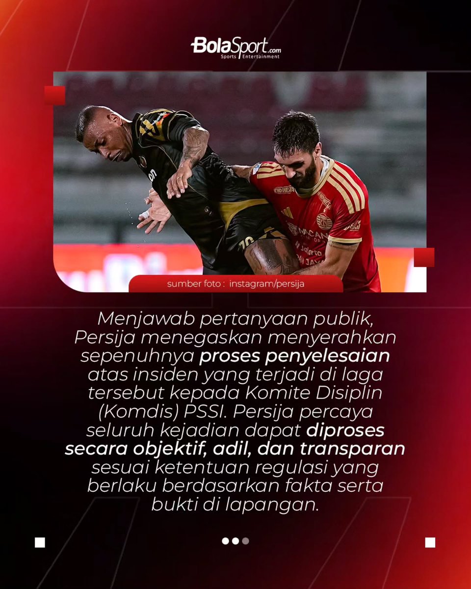 BolaSportcom's tweet photo. SIKAP RESMI PERSIJA TERKAIT INSIDEN DI LAPANGAN! 🚨

#persija #javaunited #liga1 #superleague https://t.co/M10js6E1nO