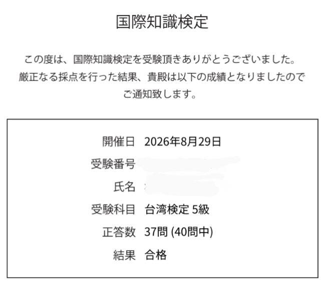 rinjikyoin12's tweet photo. 今回の国際知識検定の結果

国旗と地理１級→不合格
台湾検定５級→合格
台湾検定４級→合格

でした。 https://t.co/usv4Sf4qd4