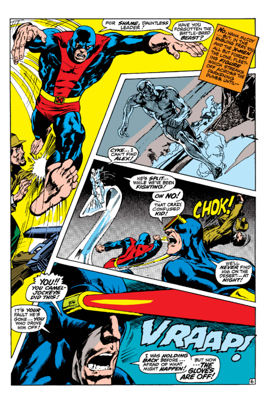 autigable's tweet photo. Reading early X-Men and hit #57, complete with a corporate apology label because Cyclops says "camel jockeys." Not a fan of corporations slapping apologies on someone's art. Let art be a time capsule. That warning just shows me Marvel is one step away from hiding it altogether. https://t.co/1ZU4UKu5DQ