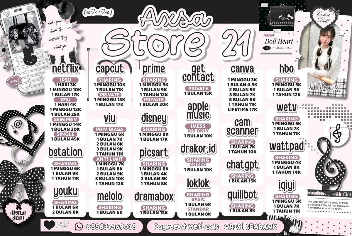 AxsaStore21's tweet photo. #zonauang READY SEMUA APPS PREM BERGARANSI &amp; ADMIN FAST RESPON, RAMAH &amp; TRUSTED

ORDER WA https://t.co/5hLjRQsUHZ
Telegram https://t.co/sGyhb84Eg0

Netflix, Bstation, Youku, Capcut, Viu, Melolo, Prime, Disney, Picsart, Dramabox, Get Contact, Apple Music, Drakor id, Loklok, dll. https://t.co/Y81KHwtXGp