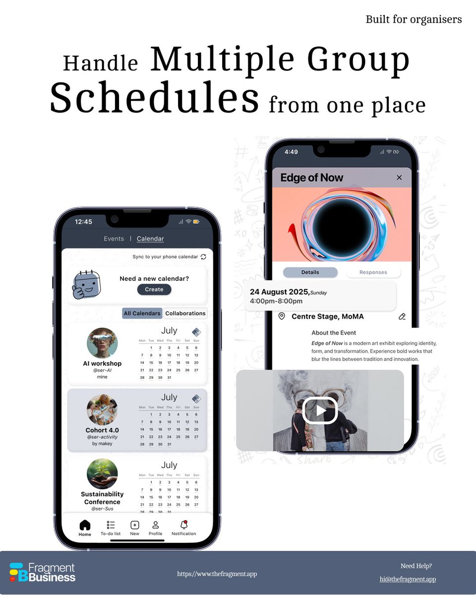 thefragmentapp's tweet photo. For scheduled based business that handle multiple group schedules, handle it from just one place #FragmentBusiness

#groupevents #groups #groupactivities #groupplan #schedulingtool #saas #application #coaching #teaching #tutoring #business #schedulebasedbusiness https://t.co/KTlLilQS8l