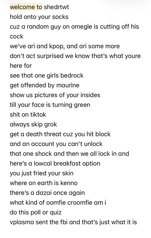 marlowmotion's tweet photo. WELCOME TO SHEDRTWT
- by me

repost cuz it flopped and this took me like an hour

#shedtwt #shedrtwt #edrtwt #edtwt #shtwt #shrtwt #slittwt #988twt #bpdtwt #cuttwt https://t.co/pmBYPEloim
