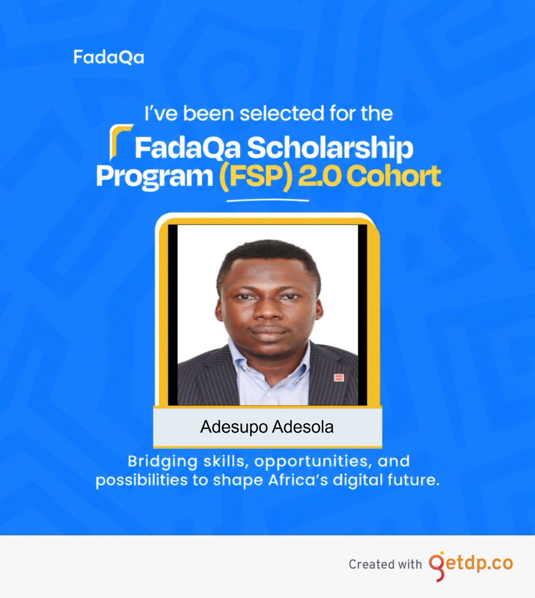 supadesola's tweet photo. Thank you @FadaQa_ for this great opportunity. I can't wait to learn, grow and impact
#FadaQaTechScholars #FSP2.0 https://t.co/03MNQTKcXm