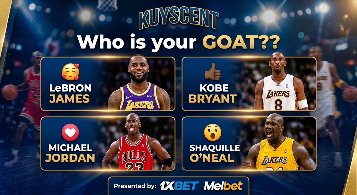 KUYSCENT's tweet photo. Who is your goat🤔
🥰lebron james
❤️micheal jordan
👍🏽kobe bryant
😮shaquille oneal
#lebronjames #kobebryant #michealjordan #shaquilleoneal #nba https://t.co/8nEF1HDORH