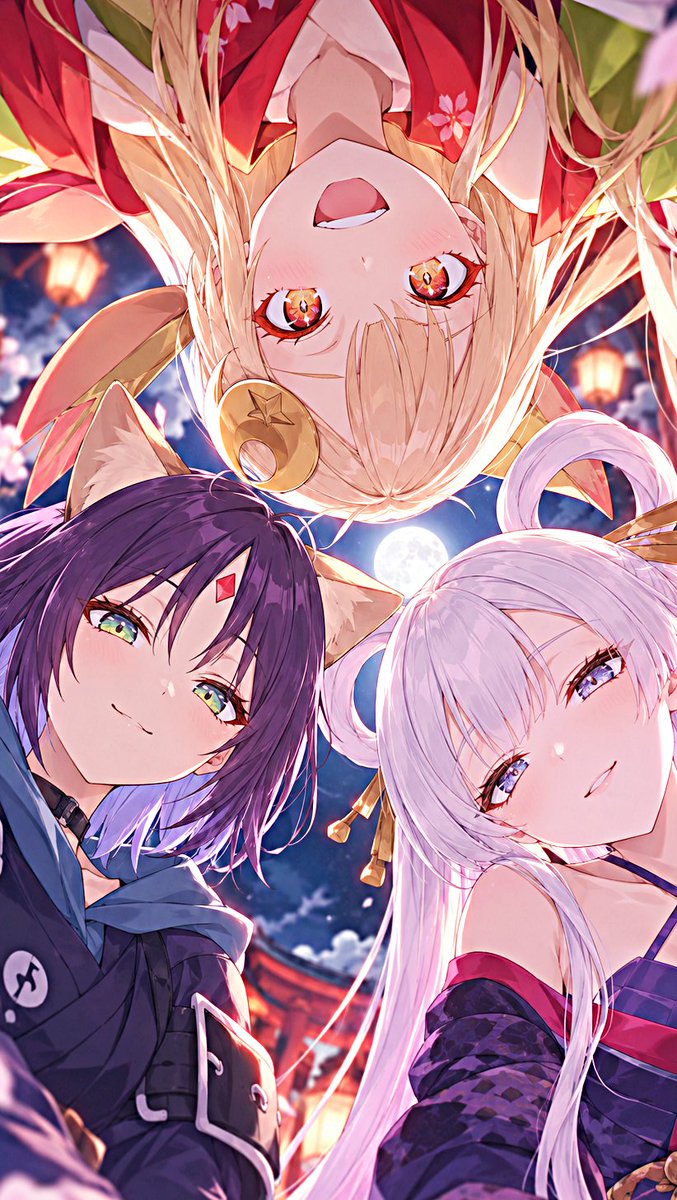 CheinCyan's tweet photo. 「今夜はみんなで、お月見しよっ！🌕」

『超かぐや姫！』のかぐや・ヤチヨ・彩葉を描いてみました✨

月明かりの下で過ごす、ちょっと特別な夜。
3人でわいわい楽しんでいる姿をイメージしました🌸
皆さんは、この3人とお月見するなら何をして過ごしたいですか？

#超かぐや姫 https://t.co/fryuaoaE0G