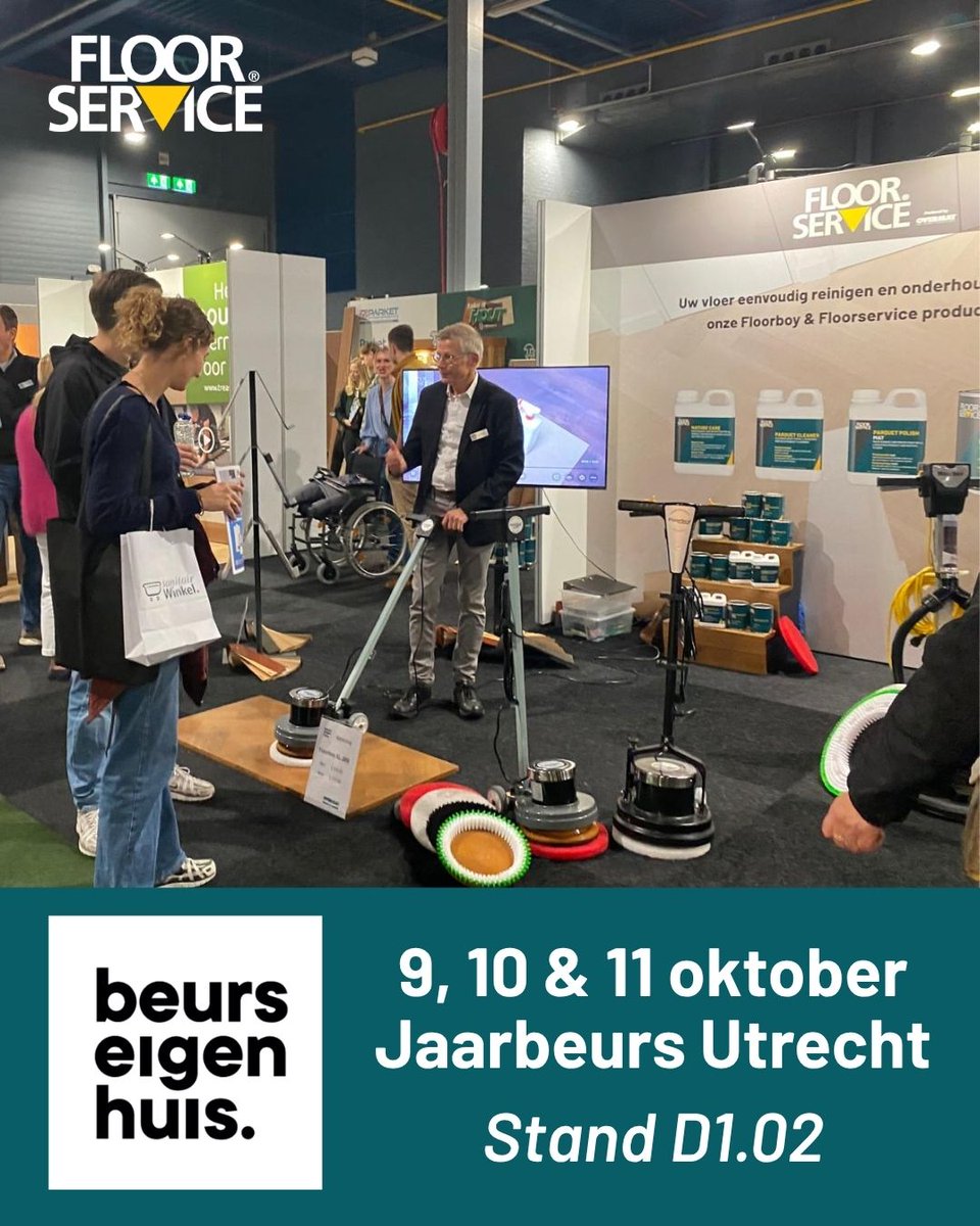 Overmat's tweet photo. 🏡 Beurs Eigen Huis 2026
Van 9 t/m 11 oktober staan wij op stand D1.02 in Jaarbeurs Utrecht.

Met Floorservice onderhouds- en afwerkingsproducten én de Floorboy XL 300, Floorboy XL 350 en Woodboy.

#BeursEigenHuis #Floorservice #Floorboy #Woodboy https://t.co/BFCzQ8EziU