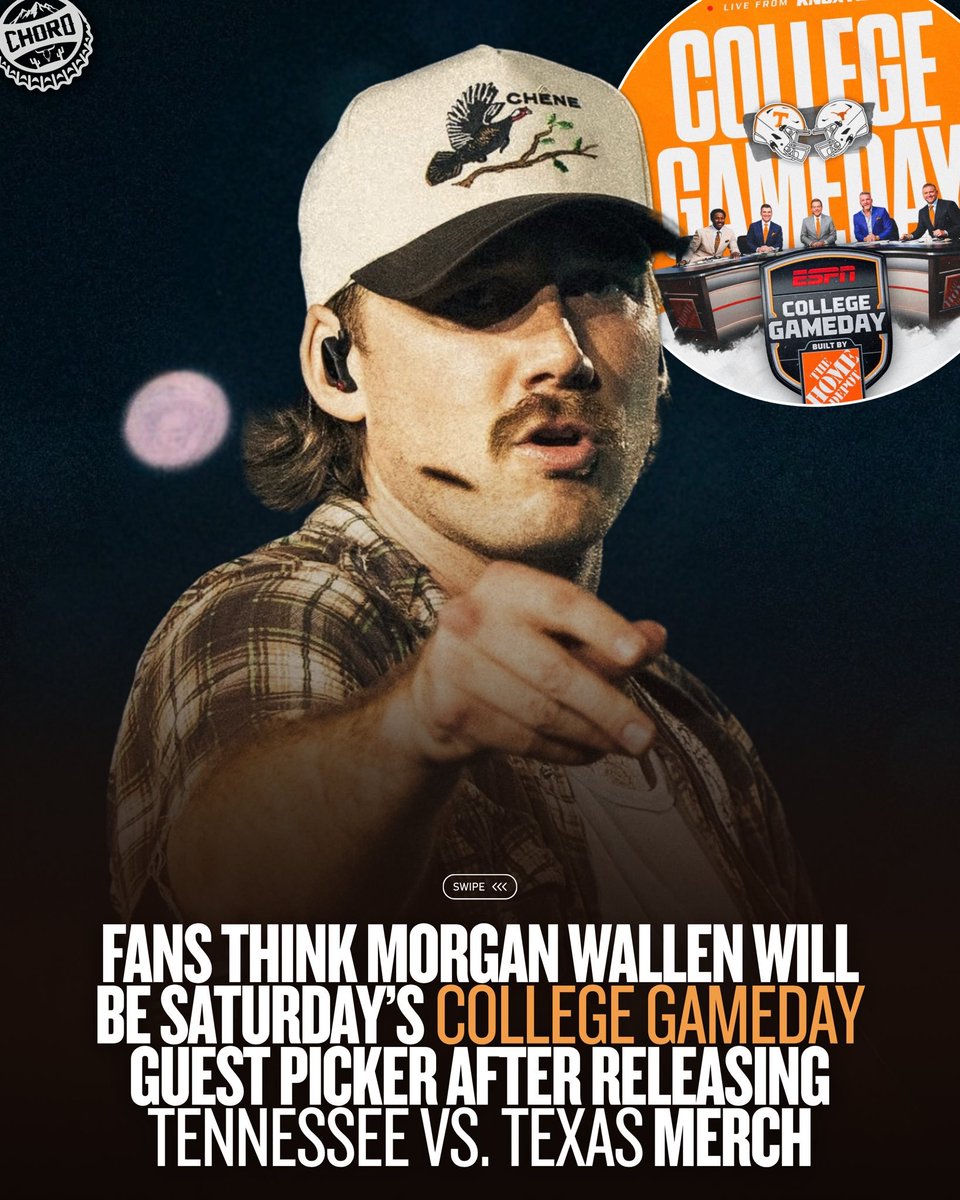 JackGentryftag's tweet photo. @Lori6ft74 Fans Think Morgan Wallen Will Be Saturday’s College GameDay Guest Picker After Releasing Tennessee Vs. Texas Merch

Read here: https://t.co/XZwN65gm9N… https://t.co/F6nGLnICqr