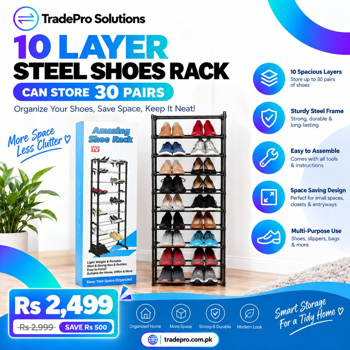 tradepropk's tweet photo. 👟𝗠𝗢𝗥𝗘 𝗦𝗣𝗔𝗖𝗘. 𝗟𝗘𝗦𝗦 𝗖𝗟𝗨𝗧𝗧𝗘𝗥.✨

Keep your footwear organized and your home looking neat with the 𝗧𝗿𝗮𝗱𝗲𝗣𝗿𝗼 𝟭𝟬 𝗟𝗮𝘆𝗲𝗿 𝗦𝘁𝗲𝗲𝗹 𝗦𝗵𝗼𝗲𝘀 𝗥𝗮𝗰𝗸

🔥𝗡𝗢𝗪 𝗢𝗡𝗟𝗬: 𝗥𝘀 𝟮,𝟰𝟵𝟵

🛒 𝗦𝗵𝗼𝗽 𝗻𝗼𝘄: https://t.co/LAvEsjRIbY

#TradeProSolutions https://t.co/5jLrkS9tHr