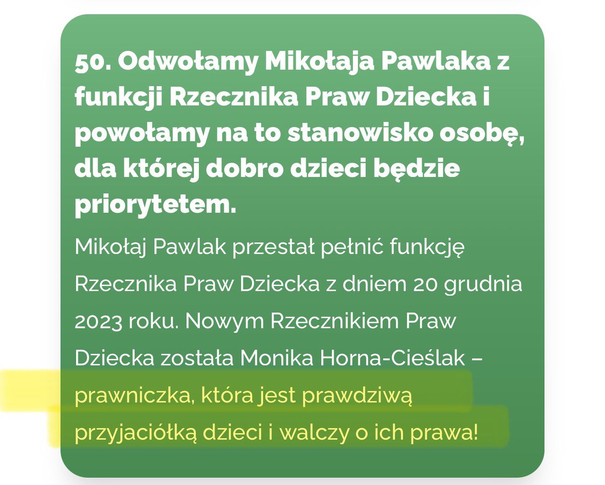 JanMolski's tweet photo. „Nowym Rzecznikiem Praw Dziecka została Monika Horna-Cieślak – prawniczka, która jest prawdziwą przyjaciółką dzieci i walczy o ich prawa!”

Robimy nie gadamy :))) https://t.co/BUoNjczSZQ