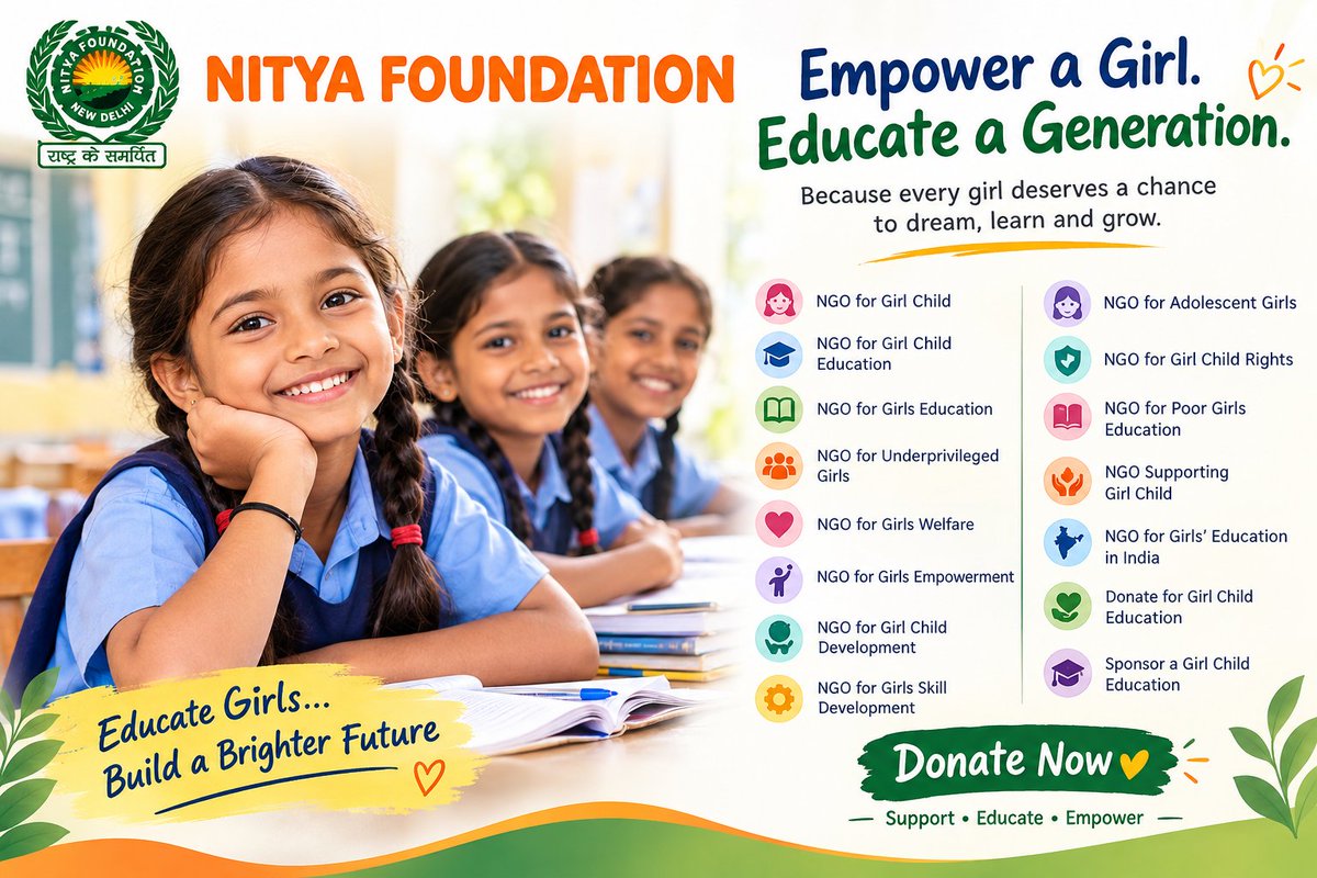 NityaNGO's tweet photo. https://t.co/5s8PkjB65f
#NityaFoundation #NityaNGO #NGOInIndia #BestNGO #NGOForEducation #GirlChildEducation #बालिका_शिक्षा #बेटी_पढ़ाओ #GirlsEmpowerment #महिला_सशक्तिकरण #ChildEducation #EducationForAll #DonateForEducation #SupportUnderprivilegedChildren #NGOForGirls #N https://t.co/Arj3FvFgss