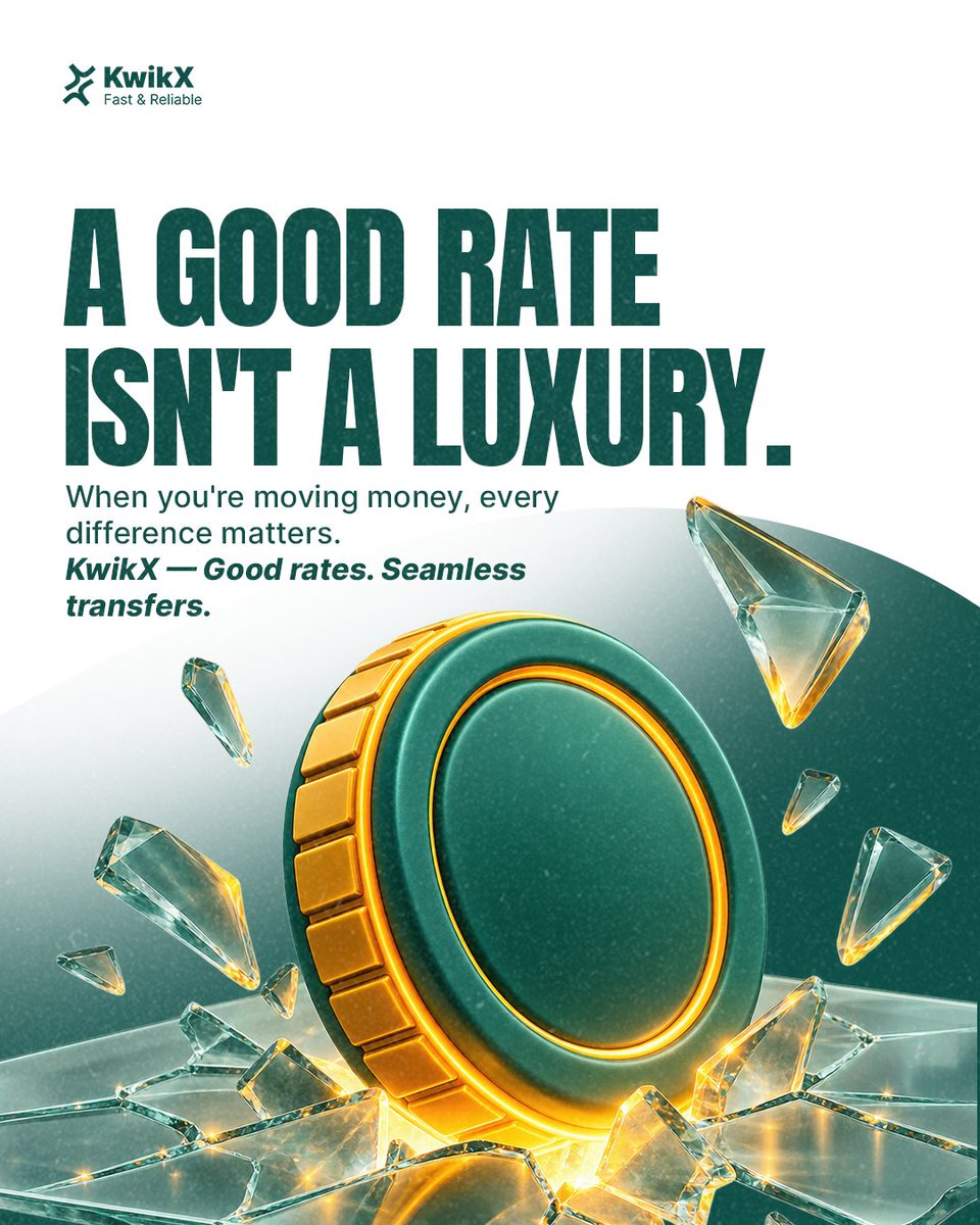 getkwikx's tweet photo. A good rate shouldn’t feel like a special occasion. It should be the standard. 💚
When every naira, cedi, CFA, or dollar counts, settling for “almost good” doesn’t make sense.
Move your money with a rate that respects its value.
KwikX — good rates. Seamless transfers. https://t.co/Fk5RfHMS64
