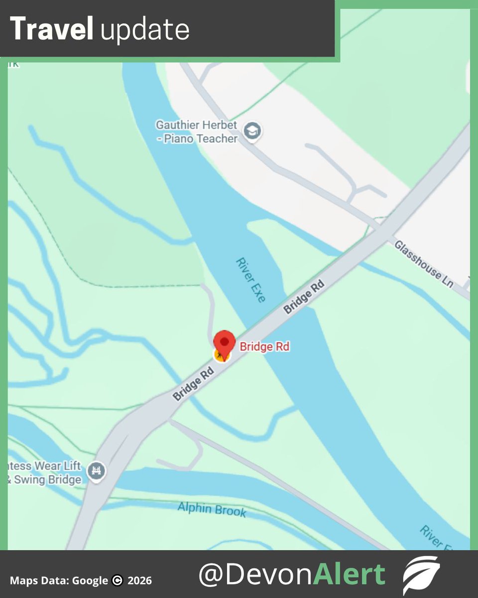 DevonAlert's tweet photo. 09:00 23/9/26 #Devon Bridge Road Exeter will be closed tonight from 7.30pm to 5am on 24 September for repair work on the Swing Bridge. Diversions will be in place. AW @StagecoachSW @BBCDevon https://t.co/CTXZkjahnN