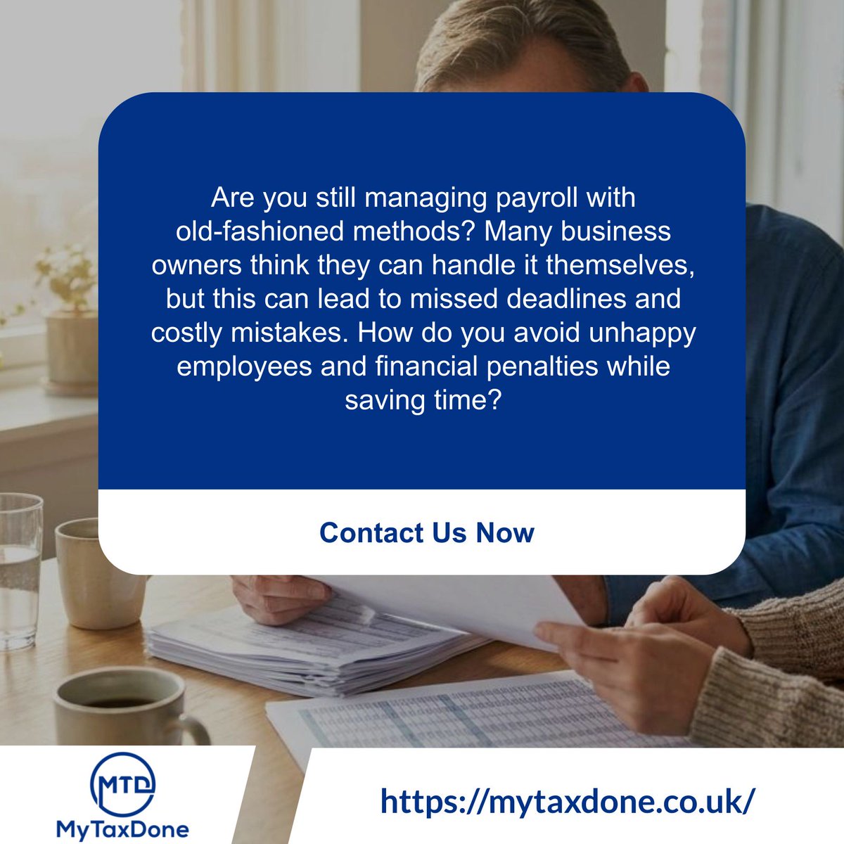 mytaxdone's tweet photo. Still using outdated payroll methods? This can lead to errors and penalties. MyTaxDone simplifies payroll, ensuring accuracy and compliance. Don’t let it be a headache—contact us today!
👉🏻 Visit https://t.co/v1ecTGeKbc for more information. https://t.co/eoeuksCv2J