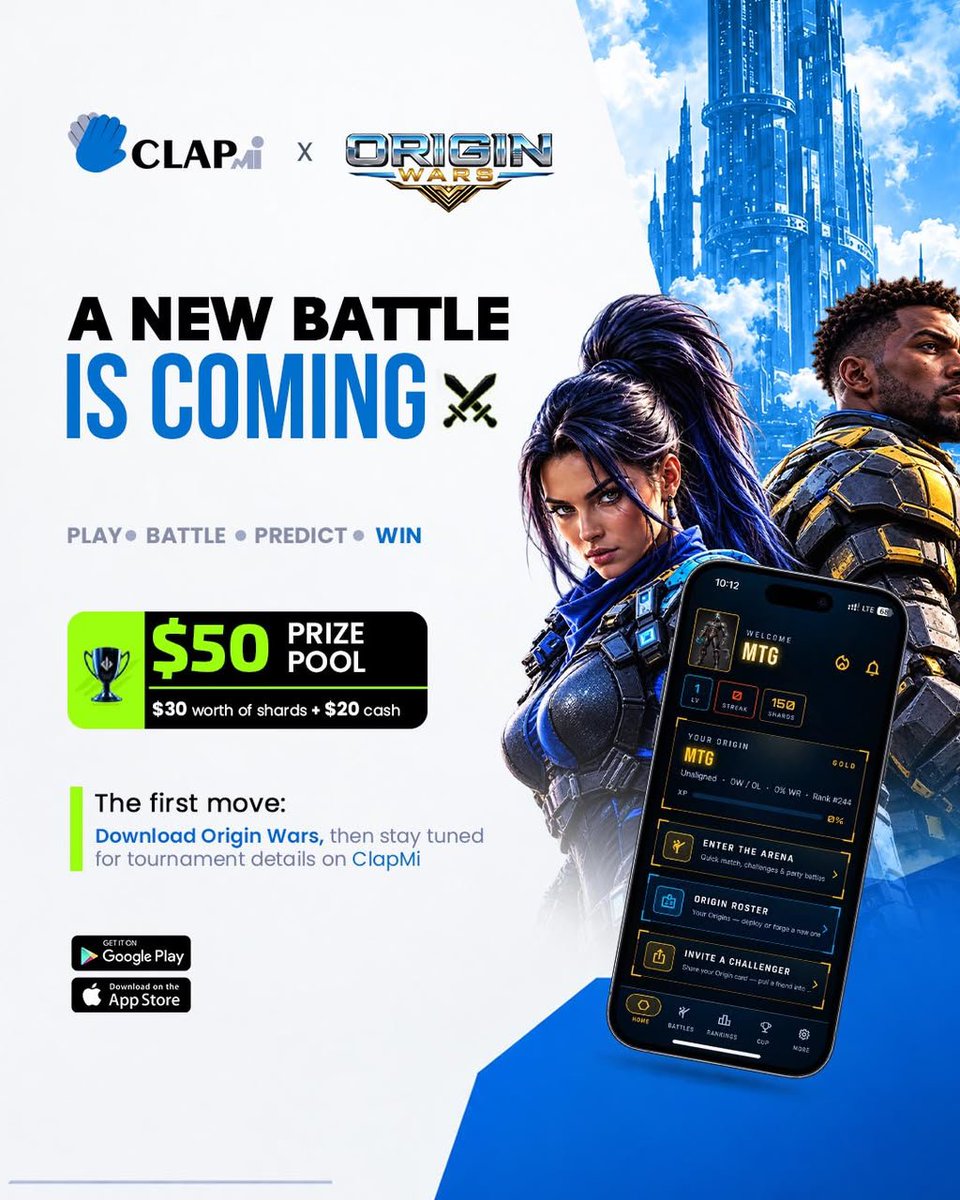 Clapmihq's tweet photo. A new battle is coming.

ClapMi has partnered with @OriginWars_, an attack-and-defend strategy card game.

• Players will compete
• Every battle will be streamed
• And the audience gets to be part of it

Register: https://t.co/23Sr6XDc25

📍Closes Wednesday 30 Sept, 11:59pm https://t.co/3pu2BPHPAI