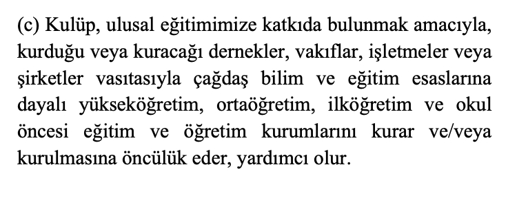 avomeraslan's tweet photo. Fenerbahçe'nin üniversiteyle ile veya eğitim kurumu işletmekle ilgili tarihi ve tüzük kaynaklı bir misyonu olduğunu bilmeyen kongre üyelerimiz olduğu anlaşılmaktadır.

Tüzüğümüzün aşağıdaki maddesinin (Kulübün Amacı ve Faaliyetleri md. 3/1(c)) ve anılan maddenin tamamını okunmasını öneriyorum.  Fenerbahçe sadece sporcu yetiştirip sportif başarıya odaklanan bir kurum değildir. Tüzüğümüz ve tarihimizle teminat altına alınmış başka misyon ve vizyonlarımız da vardır.

Bunlardan yalnızca birisi de eğitime katkıda bulunmak amacıyla kurulacak "Üniversite ve Kolej dahil" kurumlardır.