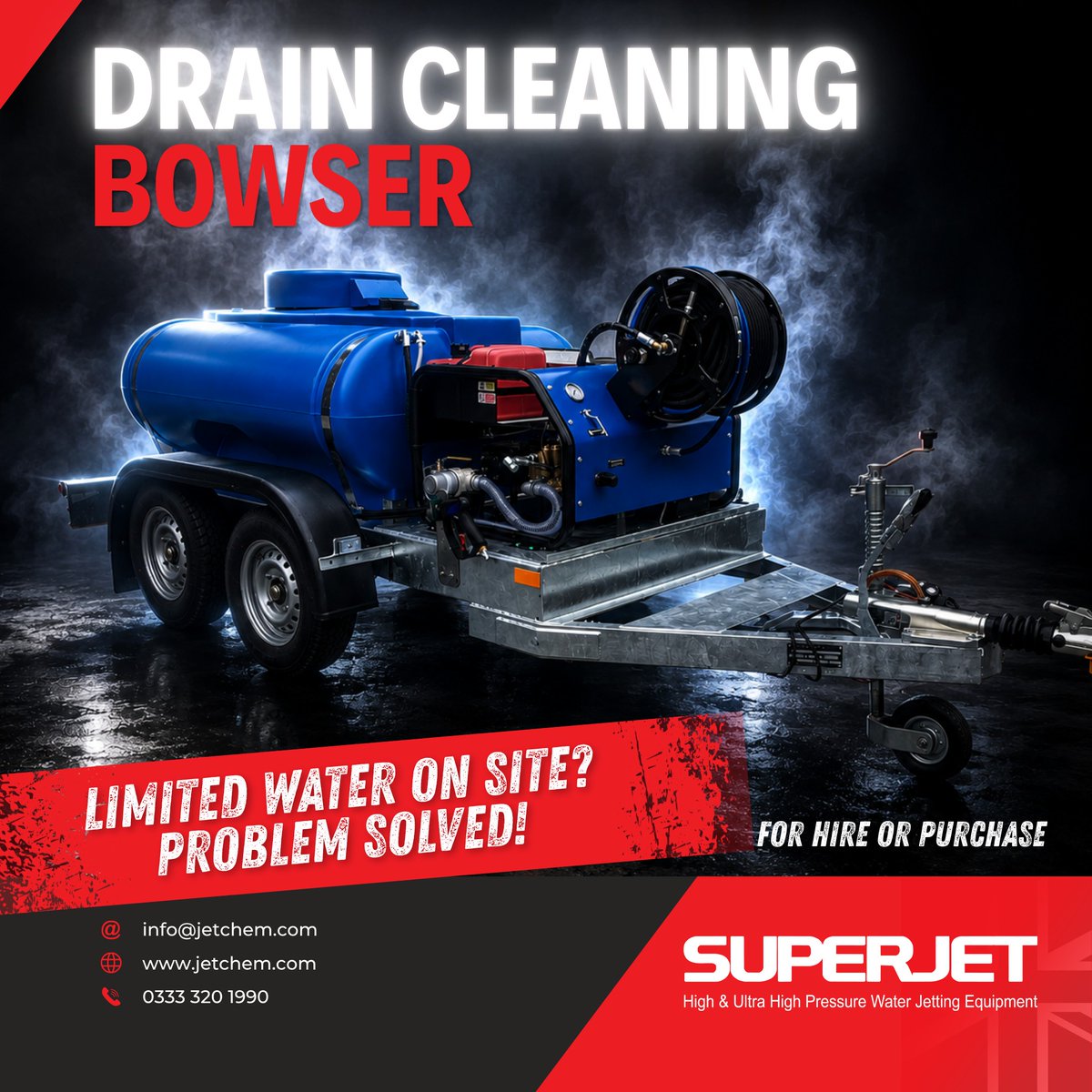 Superjet_UK's tweet photo. When you have limited access to water, our Drain Cleaning Bowser offers the perfect solution. With an onboard water capacity of 1125 litres and a performance of 200 bar @ 41 lpm.

Find out more - https://t.co/8uR5VhQ3IU

#teamsuperjet #bowser #jetter https://t.co/P9e4vvH0Z2