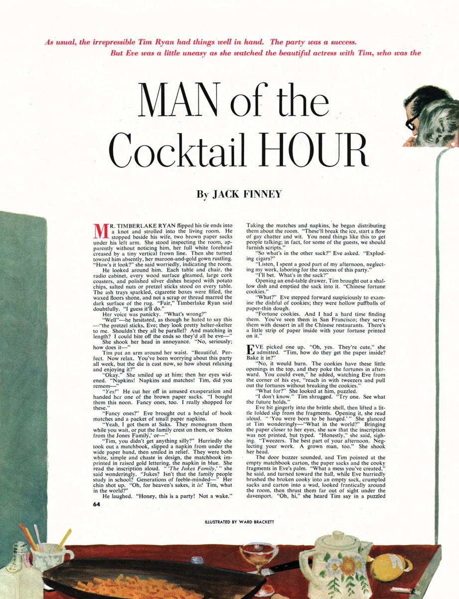LRonLacy's tweet photo. Jack Finney (1916-1966), “MAN of the Cocktail HOUR”
👉ALT
‘As usual, the irrepressible Tim Ryan had things well in hand. The party was a success. But Eve was a little uneasy as she watched the beautiful actress with Tim, who was …'
*Collier’s*, September 20, 1952
#CocktailParty https://t.co/VcutLRLKto