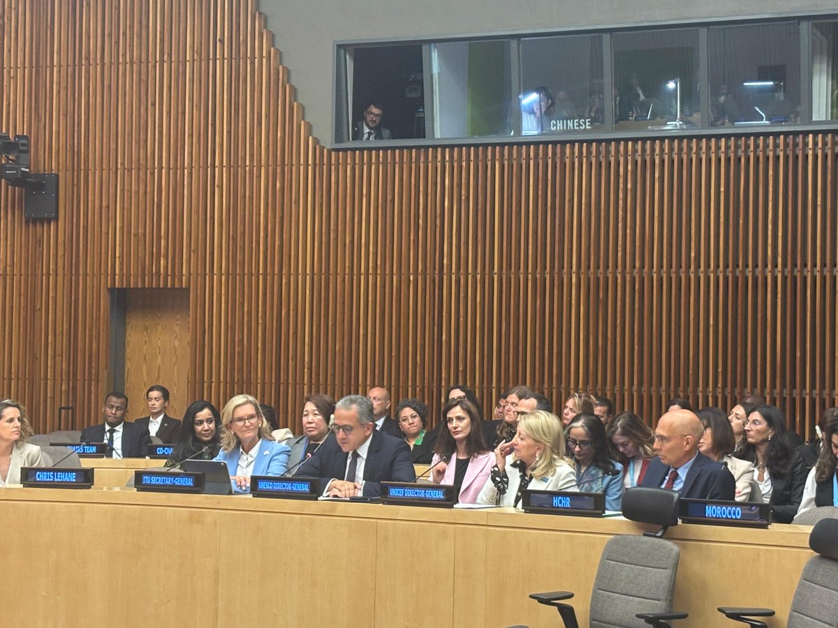 UNESCO_DG's tweet photo. I am proud to join the Presidents of Australia, France, Kenya and Spain in advancing  the Coalition for Children’s Rights and Protection in the Age of AI.

Together with @UNICEF, @ITU and @UNHumanRights, @UNESCO will contribute its expertise to turn our shared ambitions into action.

At the High-Level Meeting of the Coalition, I highlighted UNESCO’s contribution through our shared work on AI literacy, digital literacy and critical thinking.

As investment in technology accelerates, we must invest in human intelligence with even greater urgency.

#ForThePeople #UNGA