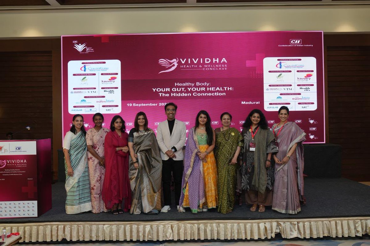 AmudhaCK's tweet photo. Happy to be part of VIVIDHA 2026: Health 360° by CII IWN Madurai Zone. A meaningful day of conversations on women’s health and wellbeing, and a strong reminder that healthier women build stronger workplaces, families and communities.

#VIVIDHA2026 #WomensHealth https://t.co/c1kJBvAVK7