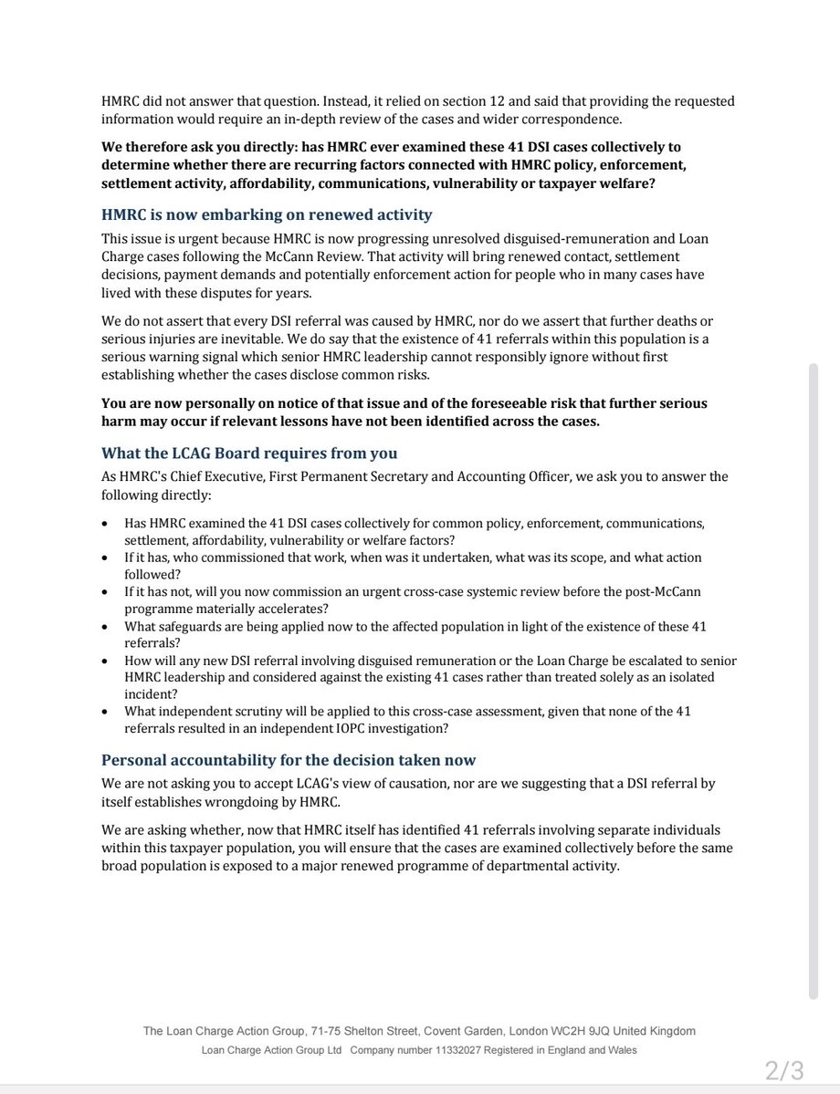 LCAG_2019's tweet photo. In letter to HMRC Chief Executive John-Paul Marks LCAG formally brings recently revealed 41 DSI (death, serious injury) referrals to IOPC
 his personal attention.

Have these been collectively investigated for common factors as HMRC renews action re #LoanChargeScandal? https://t.co/T6uhqKKRP4