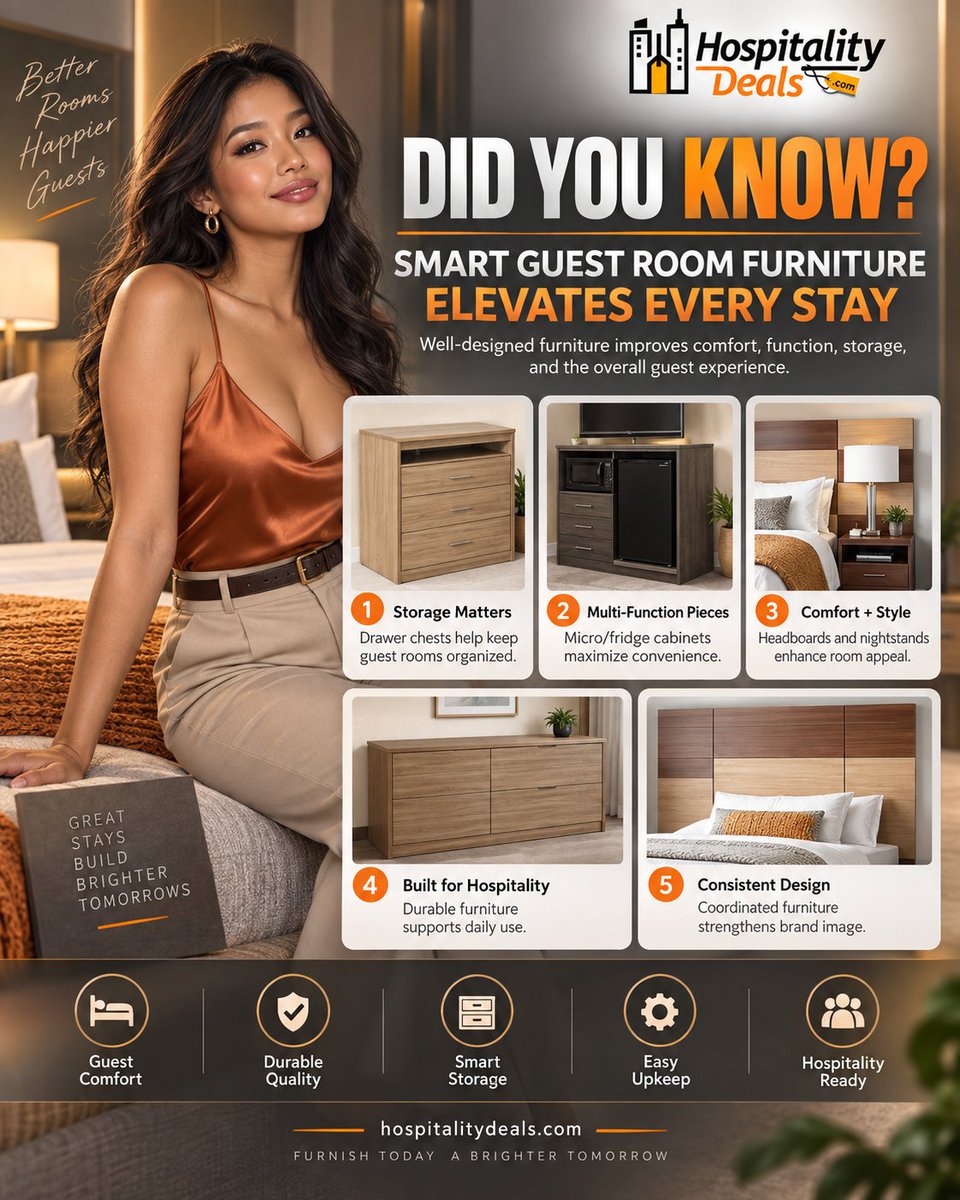 hospitalitydeal's tweet photo. 🛏️✨ Did you know? Smart guest room furniture can transform an ordinary room into a more comfortable, functional, and memorable space.

Explore more at:
https://t.co/elb0pybygs

#HospitalityDeals #BuildingCommunity #GuestRoomDesign #HospitalityFurniture #GuestExperience https://t.co/rrx4jb3TW9