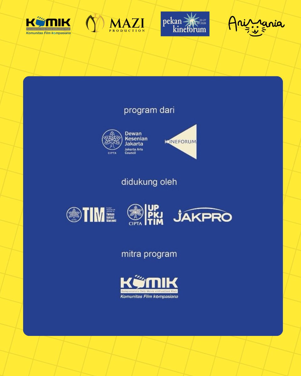 animaniaid's tweet photo. @komik_ksiana ***Road to Animania merupakan bagian dari Pekan Kineforum, progam dari Dewan Kesenian Jakata dan Kineforum.   Kegiatan ini juga didukung oleh TIM, UP PKJ TIM, Jakpro.  #RoadtoAnimania https://t.co/IkXbzdvikO
