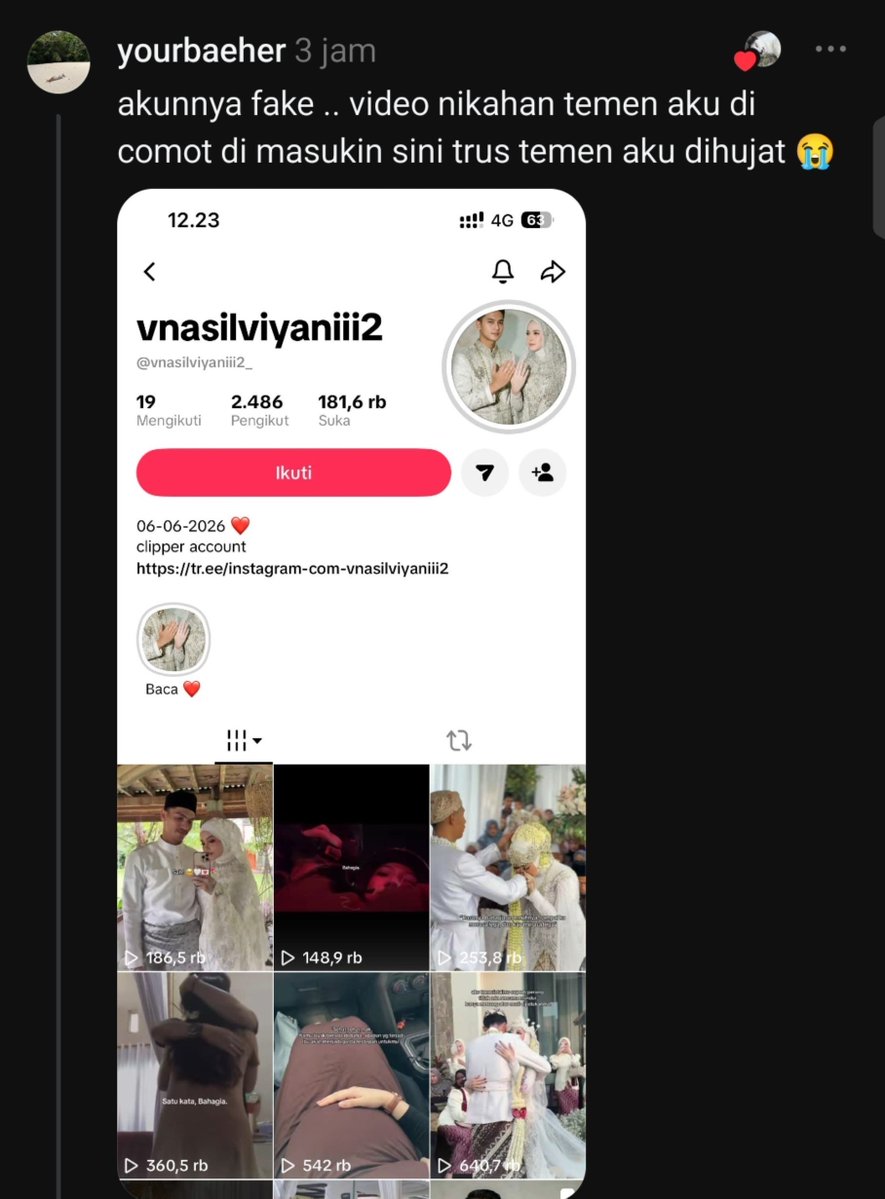 Ziolicius's tweet photo. Gila bener bener satu indonesia ditipu ternyata cuma cerita fiksi emg tuh cerita udah ada dari juli lalu wkwkwkwkw kasian banget sama kakak" Yg video nikahannya dipake buat ngefaker, jadi kena hujat. https://t.co/Aa7JXtVaco