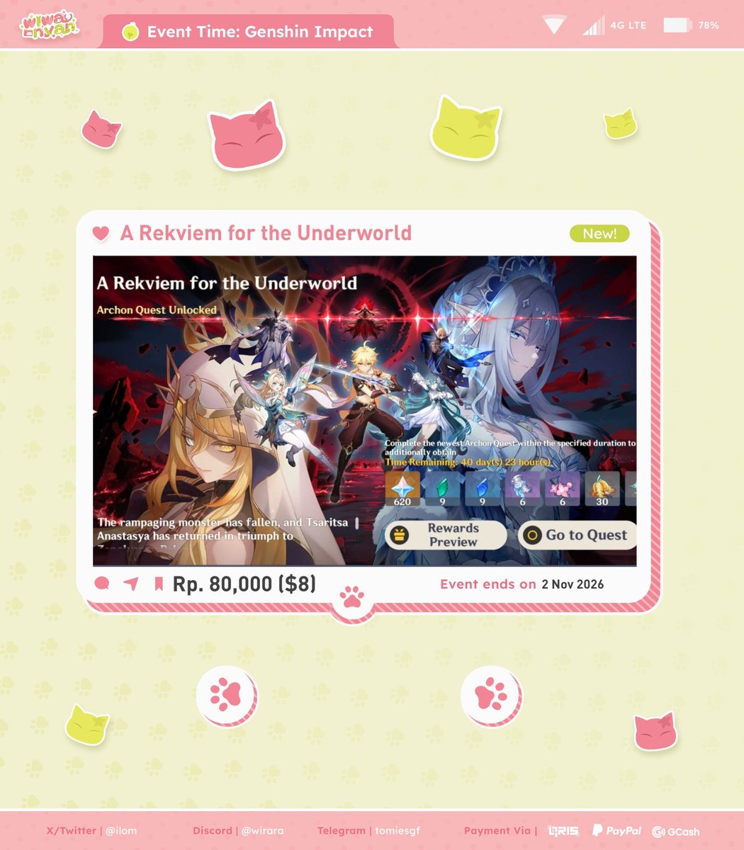 ilom's tweet photo. 💌 Hello Travelers!🐈 

You can avail us to get your free *5 by completing the Archon Quest! ✨

Snezhnaya Archon Quest;
— Act III: 40,000 ($4)
— Act IV: 40,000 ($4)

mau order langsung chat ! 😼🩷
and for questions don't hesitate to ask me on dm ~

t. event #zonauang️ #zonaba https://t.co/YwRE9hHd7P