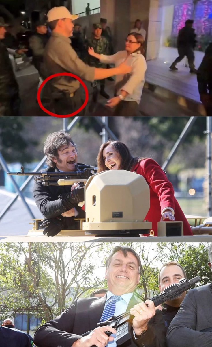 ckevingomez's tweet photo. El fascismo tiene un fetichismo sádico por la muerte, la miseria y las armas; estos tres psicopatas tienen en común que ninguno pondrá un familiar muerto en las guerras que provocan, pero promueven la violencia desde una sed y un morbo que solo explica su condición mental.

Sus símbolos de poder son los que someten, quitan derechos y destruyen la humanidad.

Abelardo sabía que habría paro armado, dejó a la población civil desprotegida porque quería llegar con su pistola a buscar con un show mediático ganar la legitimidad que no consiguió con las elecciones.
