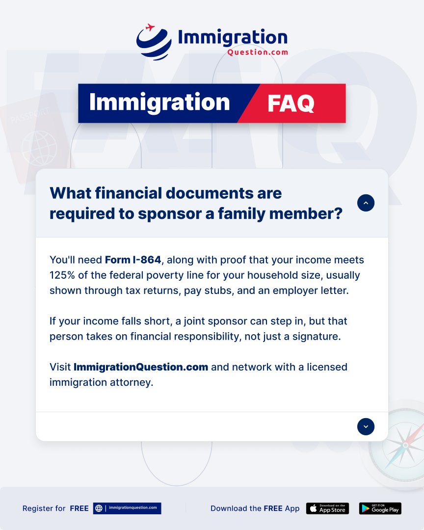 IMQuestionUS's tweet photo. Wanting to sponsor a family member is one thing. Proving you can financially support them is a whole different conversation.
 
Do you know what documents you need before you start the process?  

#Immigrationquestion #Familysponsorship 
#Immigrationfaq https://t.co/c4VXFoxPut
