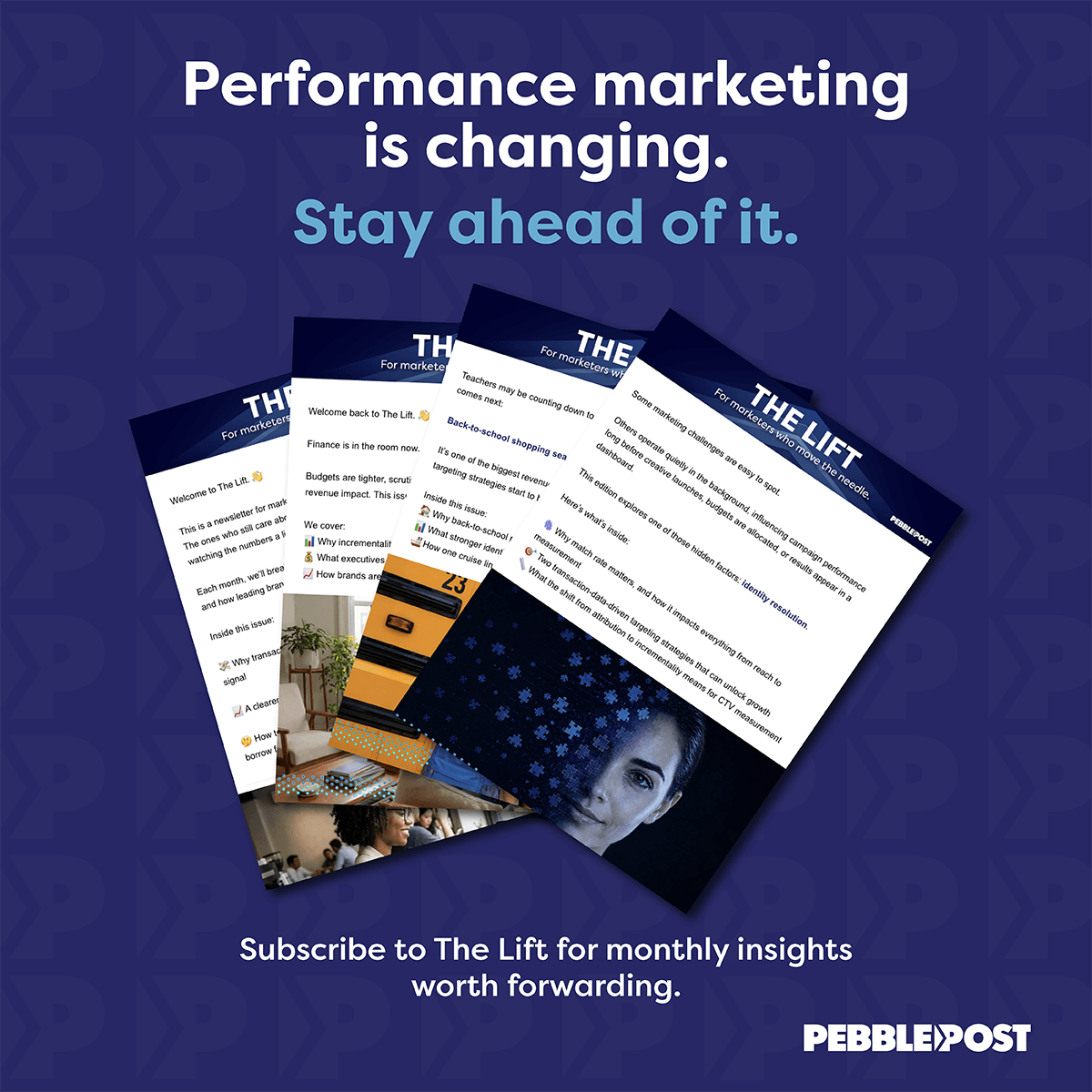 PebblePostPDM's tweet photo. The next edition of The Lift is coming tomorrow. 👀

This month, we're looking at what Q4 data says about when holiday shoppers actually convert.

Spoiler: It's not when most brands think.

We'll break down when demand really starts building, and what that means for audience construction, creative, and measurement across all of Q4.

Also inside:
✓ Best practices for effective holiday direct mail creative
✓ Why high-value audiences look different in October than December
✓ How earlier CTV activation leads to stronger Q4 results

Subscribe to get the full breakdown in your inbox: https://t.co/8Pj5dbuW6B

#performancemarketing #marketingstrategy